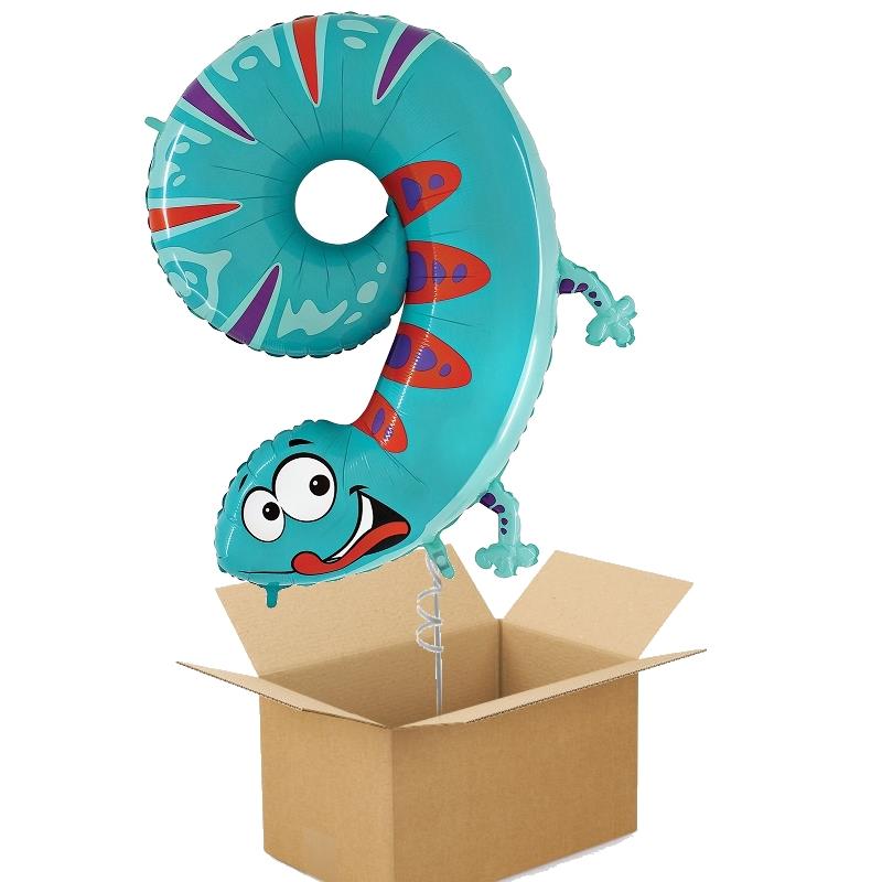 Zooloons Gecko Giant Number 9 Balloon in a Box Gift