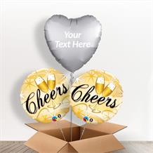 Personalisable Inflated Cheers Glasses Gold 3 Balloon Bouquet in a Box Gift