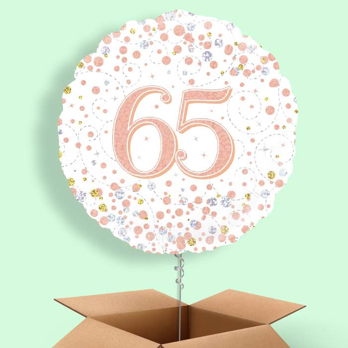 Rose Gold and White 65th Birthday 18&#34; Balloon in a Box