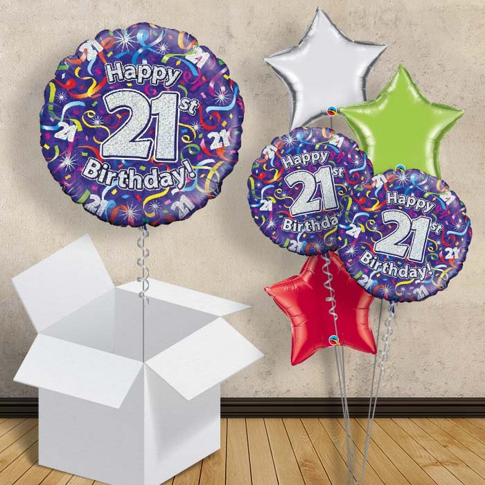Purple Streamers Happy 21st Birthday 18&#34; Balloon in a Box