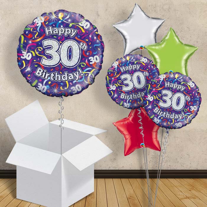 Purple Streamers Happy 30th Birthday 18&#34; Balloon in a Box