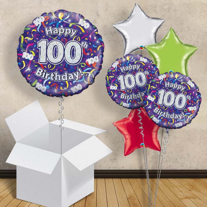 Purple Streamers Happy 100th Birthday 18&#34; Balloon in a Box