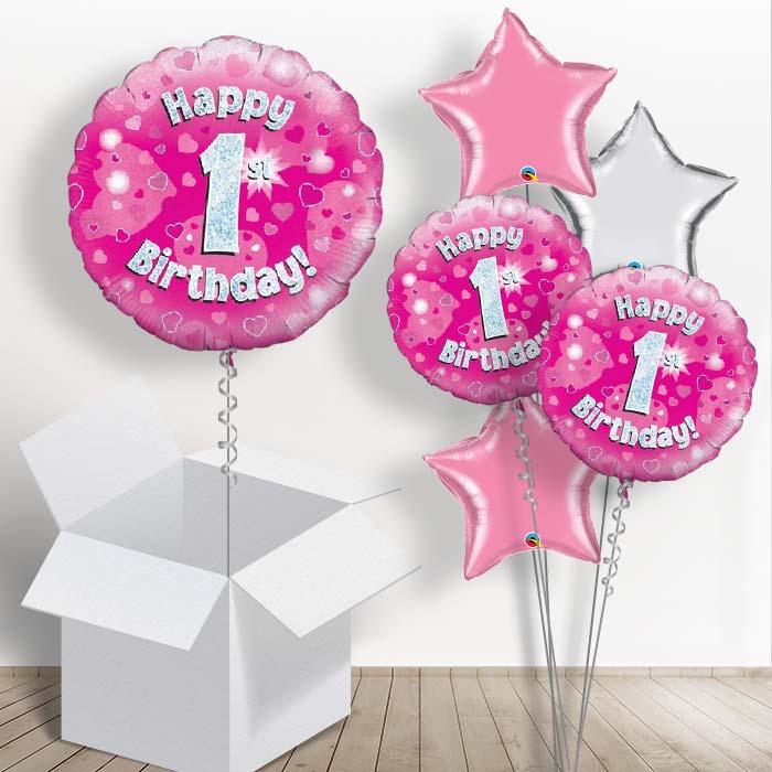 Happy 1st Birthday Pink Hearts 18&#34; Balloon in a Box