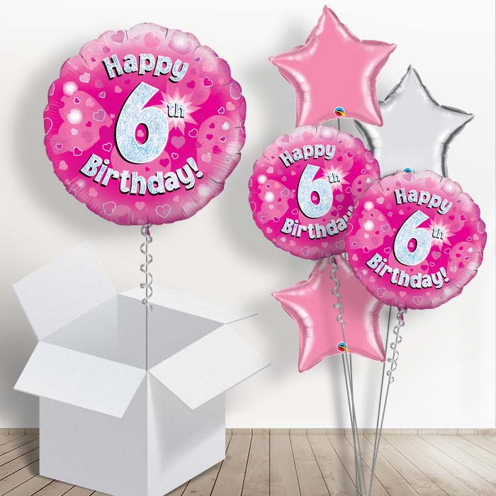 Happy 6th Birthday Pink Hearts 18&#34; Balloon in a Box