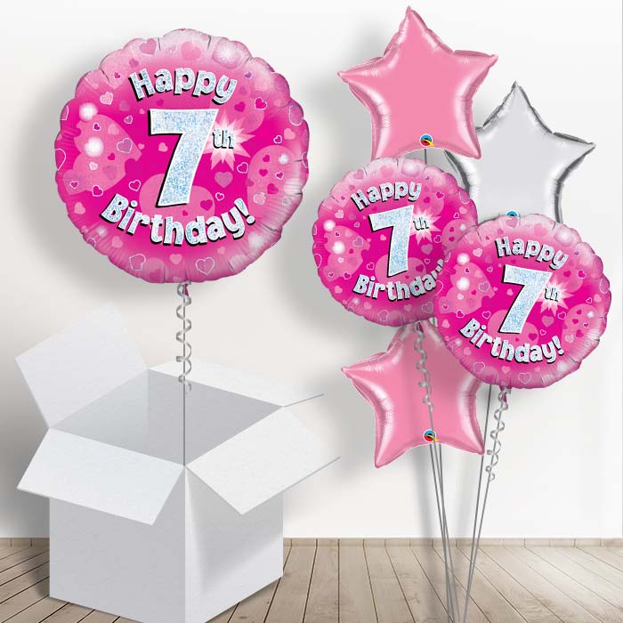 Happy 7th Birthday Pink Hearts 18&#34; Balloon in a Box