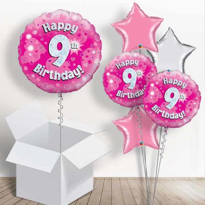 Happy 9th Birthday Pink Hearts 18&#34; Balloon in a Box