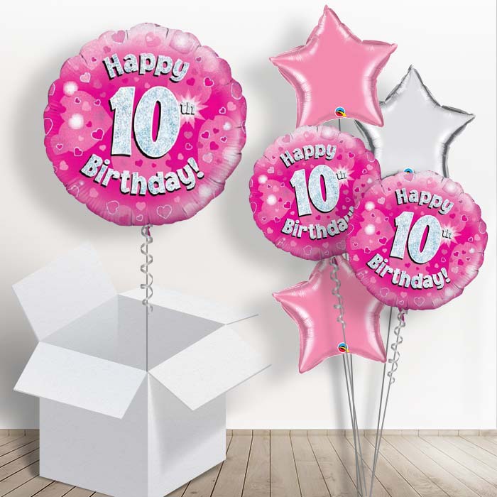 Happy 10th Birthday Pink Hearts 18&#34; Balloon in a Box