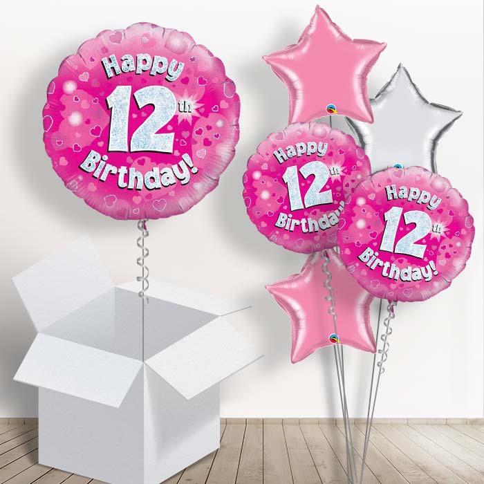 Happy 12th Birthday Pink Hearts 18&#34; Balloon in a Box