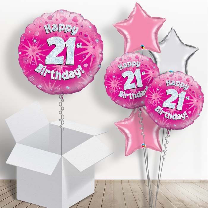 Happy 21st Birthday Pink Hearts 18&#34; Balloon in a Box