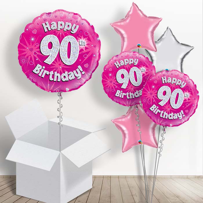Happy 90th Birthday Pink Hearts 18&#34; Balloon in a Box