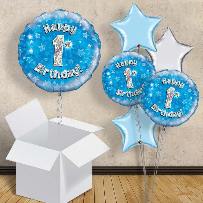 Happy 1st Birthday Blue Stars 18&#34; Balloon in a Box