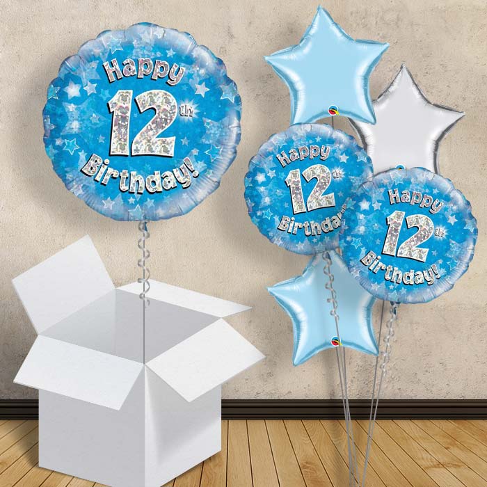 Happy 12th Birthday Blue Stars 18&#34; Balloon in a Box