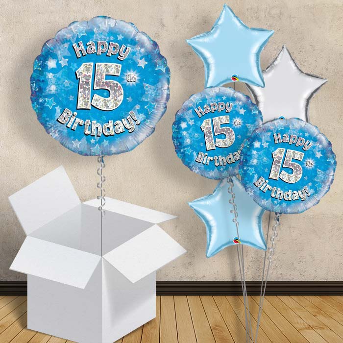 Happy 15th Birthday Blue Stars 18&#34; Balloon in a Box