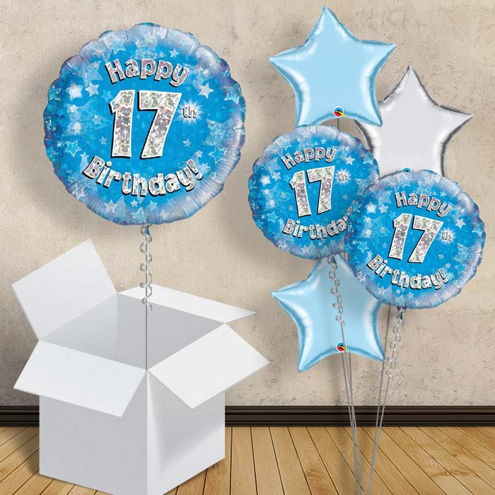 Happy 17th Birthday Blue Stars 18&#34; Balloon in a Box