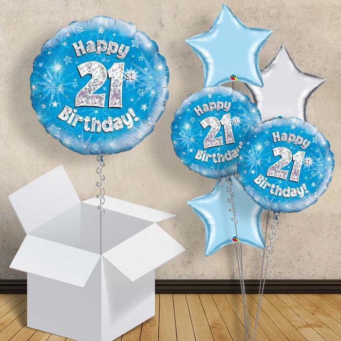 Happy 21st Birthday Blue Stars 18&#34; Balloon in a Box