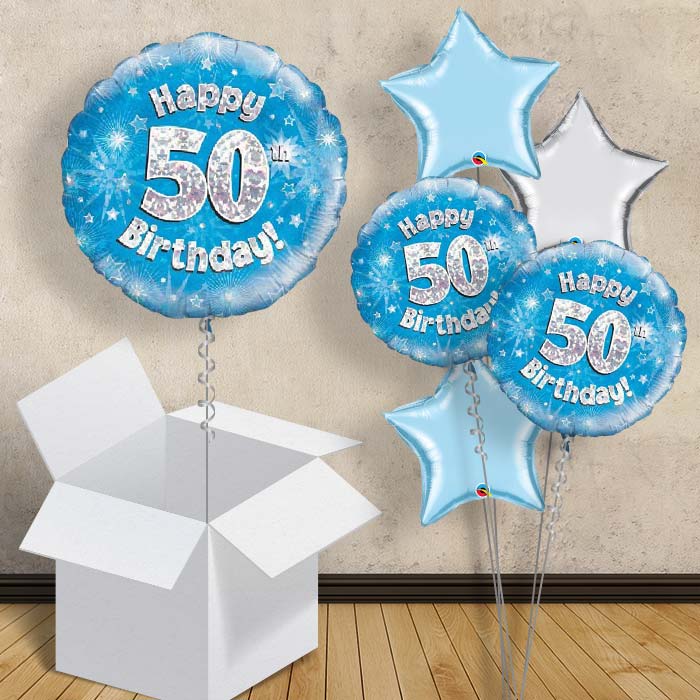 Happy 50th Birthday Blue Stars 18&#34; Balloon in a Box