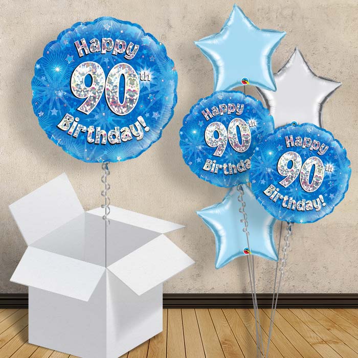 Happy 90th Birthday Blue Stars 18&#34; Balloon in a Box