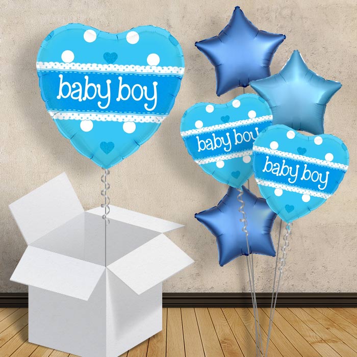 Baby Shower Blue White Dotted Polka Dot Mix NEW BORN BOY Balloons spotty BALOON
