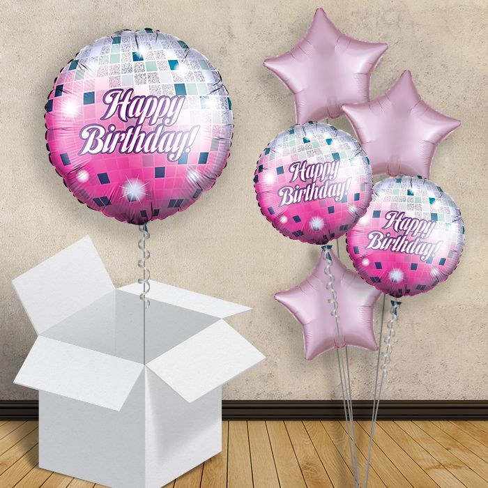 Pink Birthday Disco Ball Helium Balloon in a Box