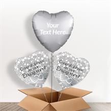 Personalisable Inflated Congratulations on Your Engagement Silver Heart 3 Balloon Bouquet in a Box Gift