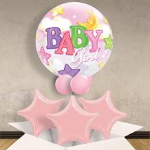 Baby Girl Moon & Stars Bubble Balloon in a Box | Party Save Smile