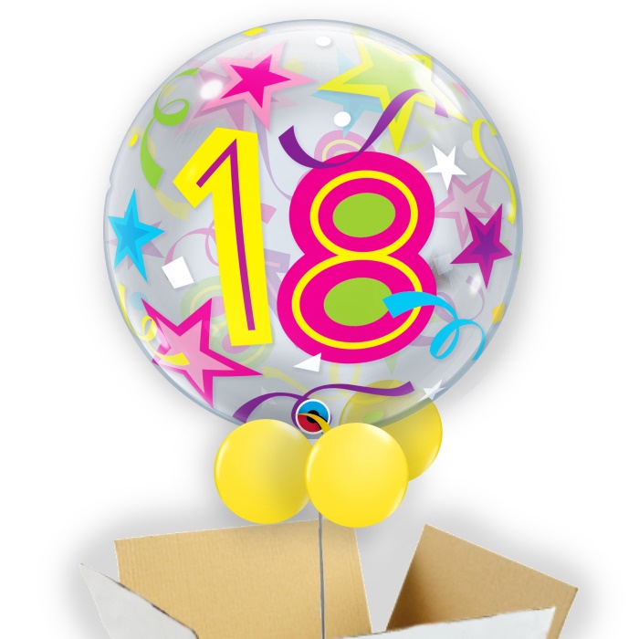 Colourful Stars 18th Birthday 22&#34; Bubble Balloon in a Box