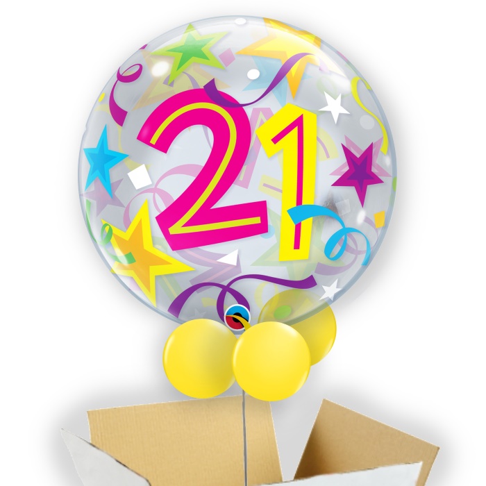 Colourful Stars 21st Birthday 22&#34; Bubble Balloon in a Box