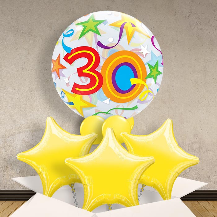 Colourful Stars 30th Birthday 22&#34; Bubble Balloon in a Box