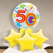 Colourful Stars 50th Birthday 22" Bubble Balloon in a Box