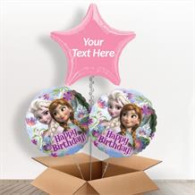Personalisable Inflated Disney Frozen Happy Birthday 3 Balloon Bouquet in a Box Gift