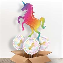 Rainbow Unicorn Holographic Glitter Giant Shaped Balloon in a Box Gift