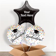 Personalisable Inflated Happy Graduation Confetti Holographic 3 Balloon Bouquet in a Box Gift