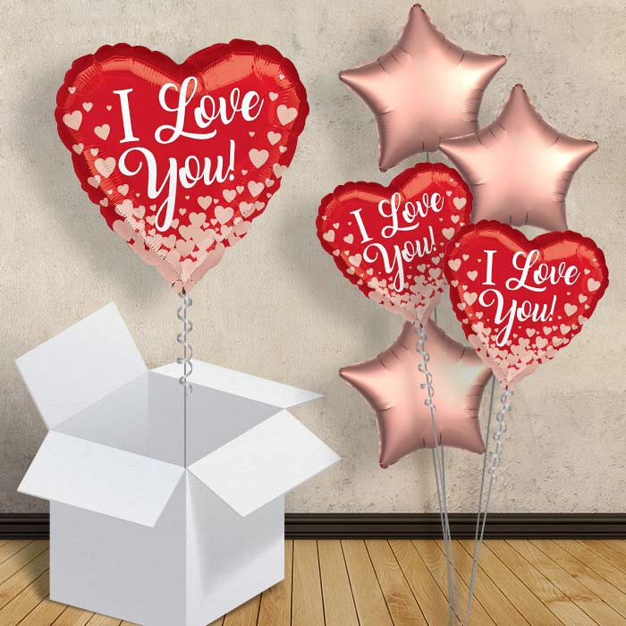 I Love You Rose Gold Hearts 18&#34; Balloon in a Box