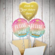 Personalisable Inflated Graduation Future Looks Bright 3 Balloon Bouquet in a Box Gift