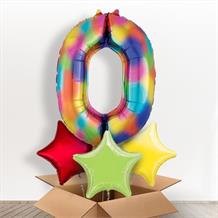 Rainbow Coloured Splash Giant Number 0 Balloon in a Box Gift