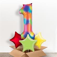 Rainbow Coloured Splash Giant Number 1 Balloon in a Box Gift