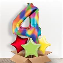 Rainbow Coloured Splash Giant Number 4 Balloon in a Box Gift