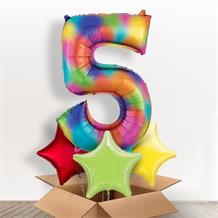 Rainbow Coloured Splash Giant Number 5 Balloon in a Box Gift
