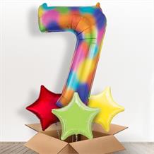 Rainbow Coloured Splash Giant Number 7 Balloon in a Box Gift
