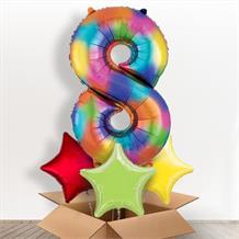Rainbow Coloured Splash Giant Number 8 Balloon in a Box Gift