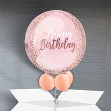 Personalisable Inflated Rose Gold Blush Pink Happy Birthday 15" Sphere | Orbz Shaped Foil Balloon in a Box