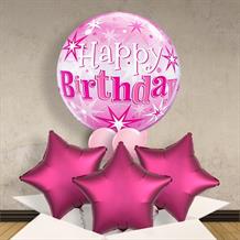 Pink Starburst Happy Birthday 22" Bubble Balloon in a Box