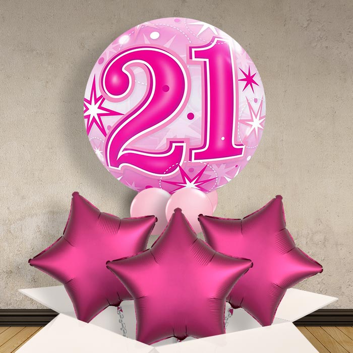 Age 21 Pink Starburst 22&#34; Bubble Balloon in a Box