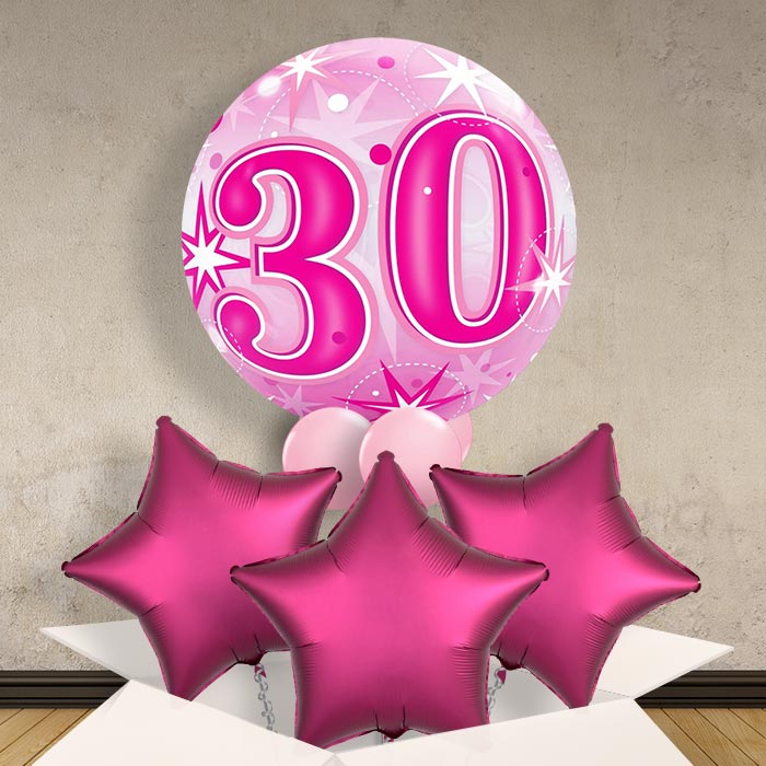 Age 30 Pink Starburst 22&#34; Bubble Balloon in a Box