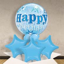Blue Starburst Happy Birthday 22" Bubble Balloon in a Box