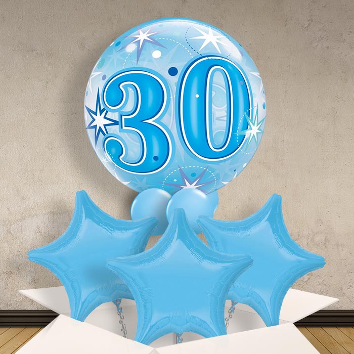 Age 30 Blue Starburst 22&#34; Bubble Balloon in a Box