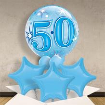 Age 50 Blue Starburst 22" Bubble Balloon in a Box