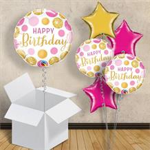 Pink and Gold Dot Happy Birthday 18" Balloon in a Box