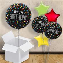 Black Rainbow Polka | Confetti Dot Happy Birthday 18" Balloon in a Box