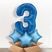 Blue Giant Number 3 Balloon in a Box Gift